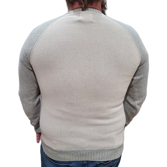 American Eagle Men’s Oatmeal Gray Colorblock Oversized Knit Sweater Medium - Picture 5 of 10